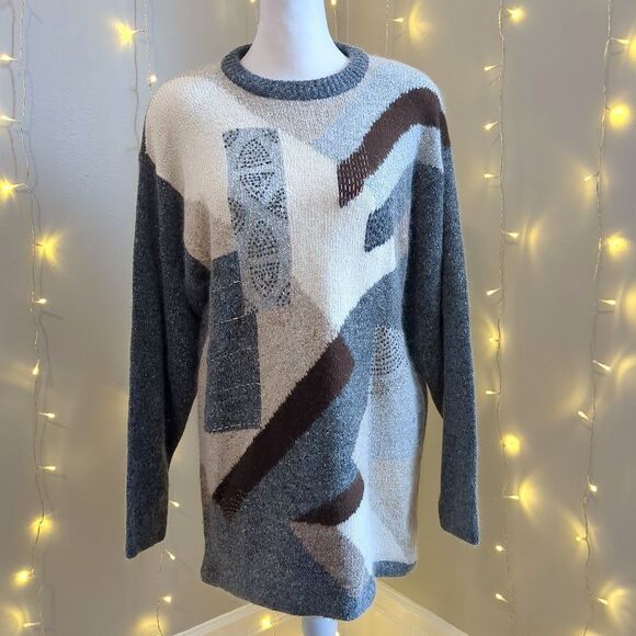 NWT Vintage 90s Segue Sweater Silk Angora Gray Beaded Size S - Picture 2 of 9